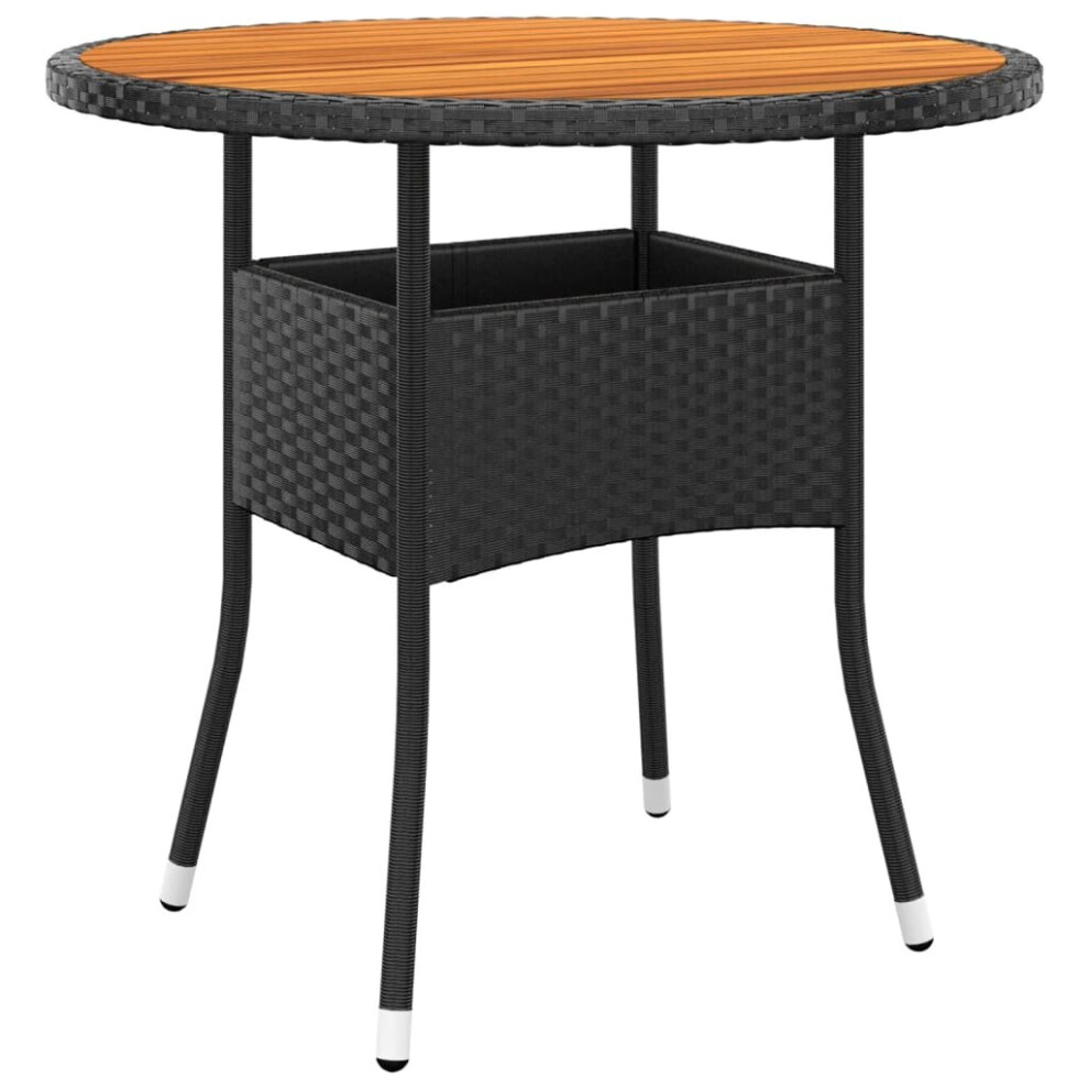 vidaXL Solid Wood Acacia Garden Table ?80 cm and Poly Rattan Black Patio Table