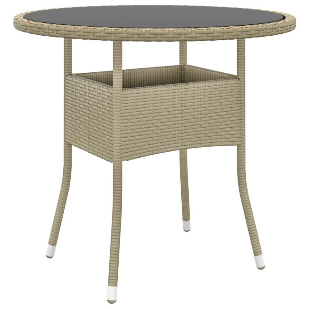 vidaXL Garden Table ?80 cm Tempered Glass and Poly Rattan Beige Patio Table