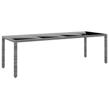 vidaXL Garden Table 250x100 cm Tempered Glass and Poly Rattan Grey Patio Table