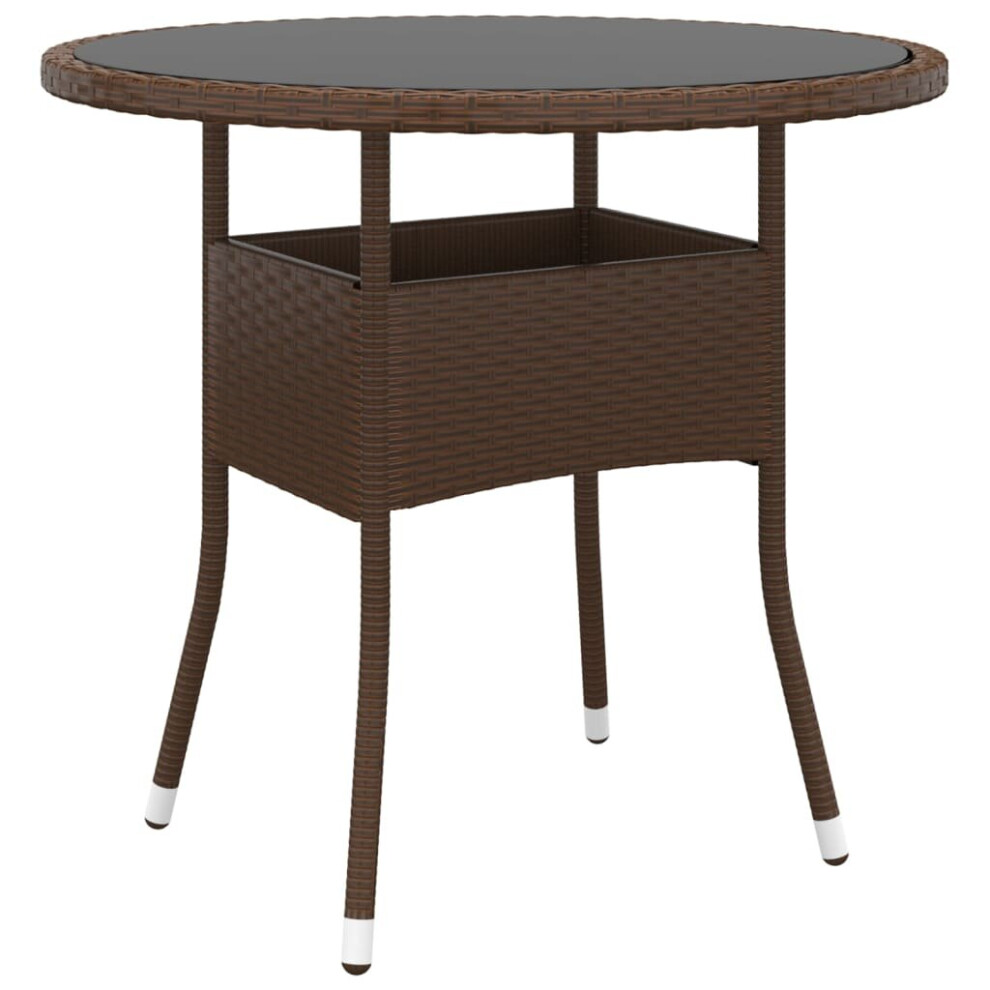 vidaXL Garden Table ?80 cm Tempered Glass and Poly Rattan Brown Patio Table