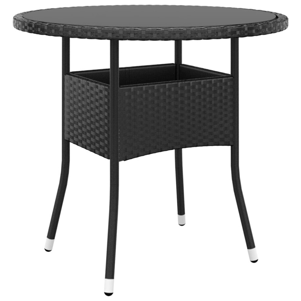 vidaXL Garden Table ?80 cm Tempered Glass and Poly Rattan Black Patio Table