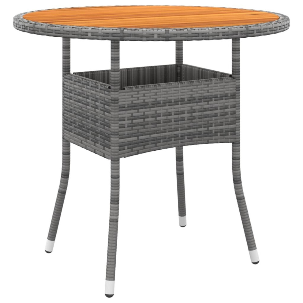 vidaXL Solid Wood Acacia Garden Table ?80 cm and Poly Rattan Grey Patio Table