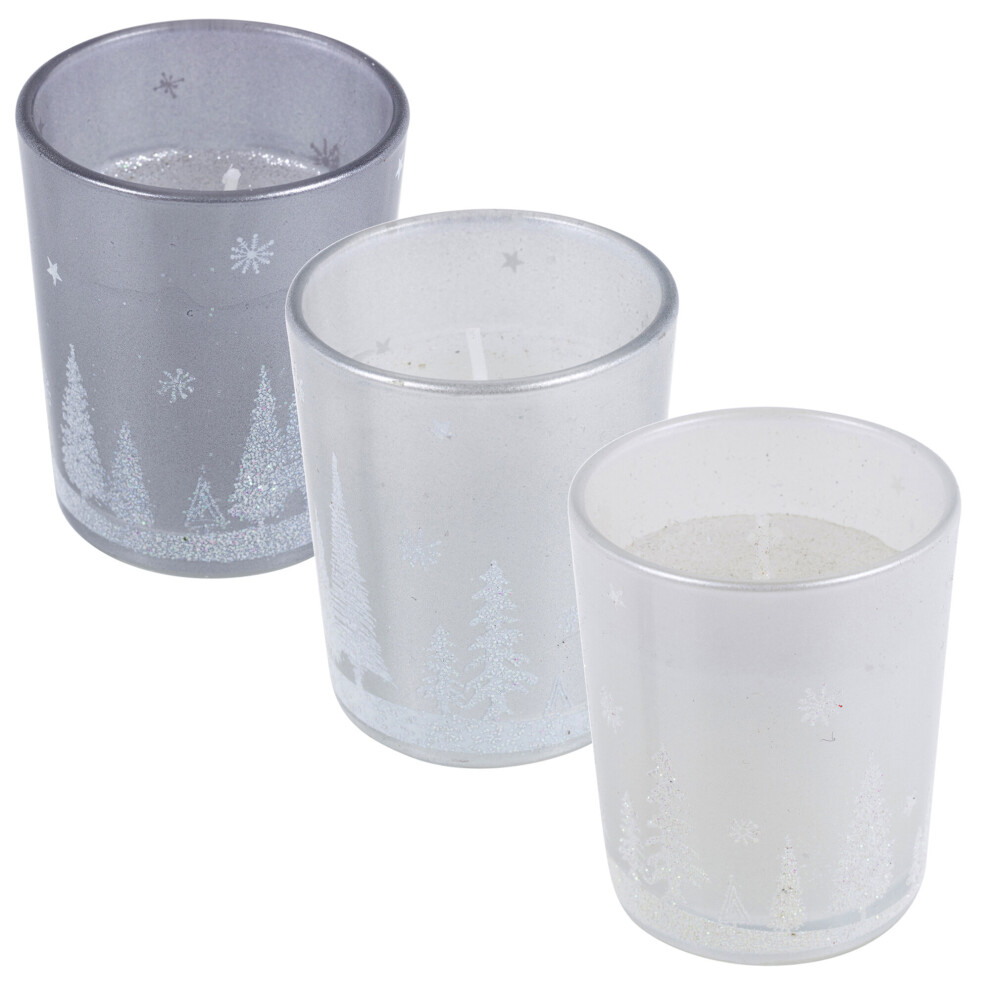 3x Winter Design Tea Light Glasses Christmas Relax Colourful Jar Home