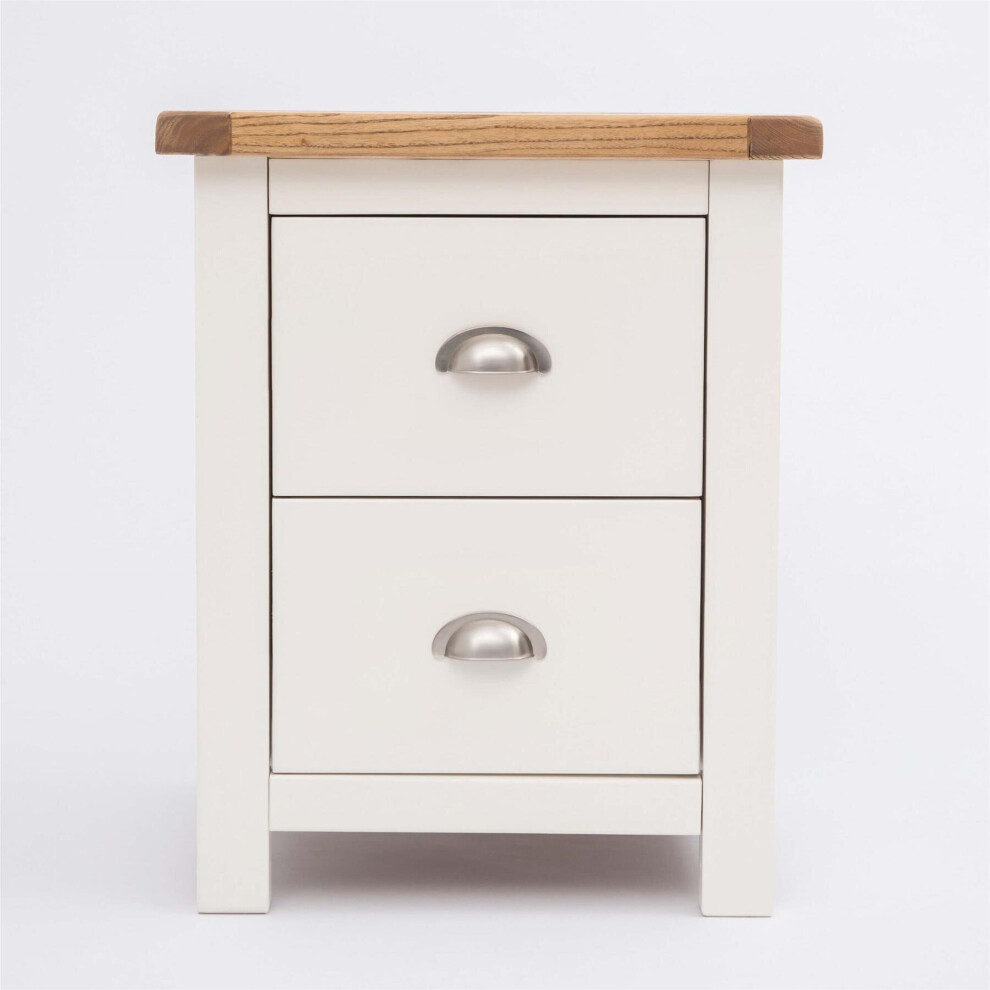 Bedside Cabinet Off White Painted 2 Drawer Wooden Table Nightstand Metal Handles