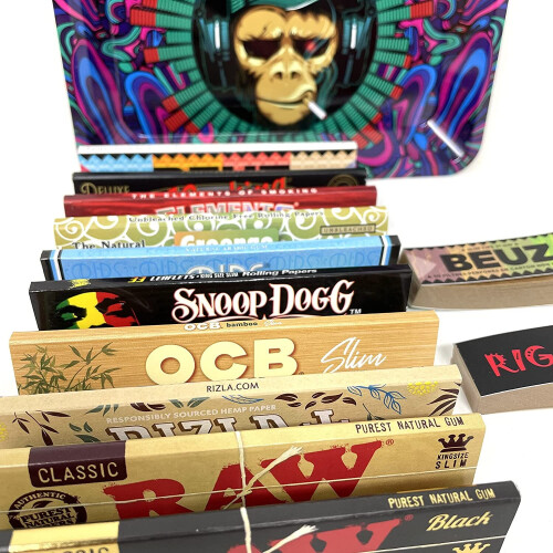 Rigasz Tips 10 Pack Mix King Size Rolling Papers & Mini Metal Tray - HJ8U 1