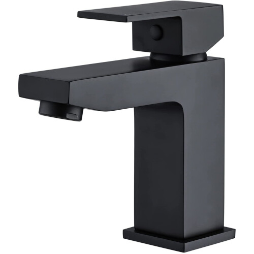 Mighbow Basin Mixer Taps Black Square Bathroom Cloakroom Sink Tap Mono
