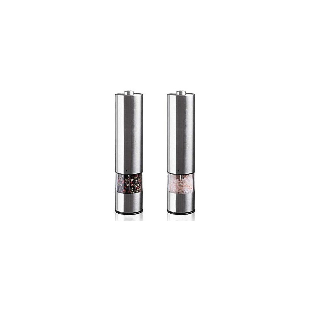 (HomeVibe) 2X Electric Salt and Pepper Mill Set Grinder Shaker Light Up Stainless Steel