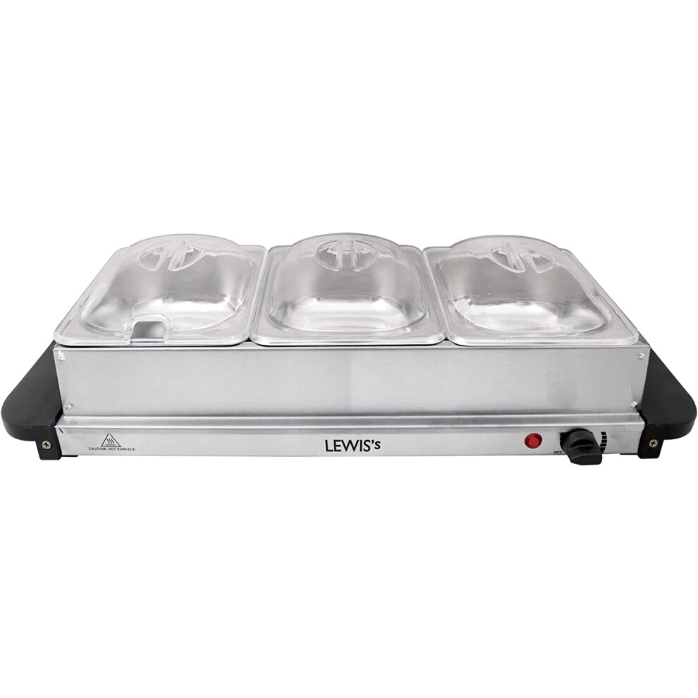 LEWIS'S Large Electric Buffet Server - Hotplate Food Warmer - Removable Sections with Adjustable Temperature Control (Silver, 3...