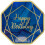 Creative Party Happy Birthday Paper Dinner Plates, Navy/Gold Geode 1
