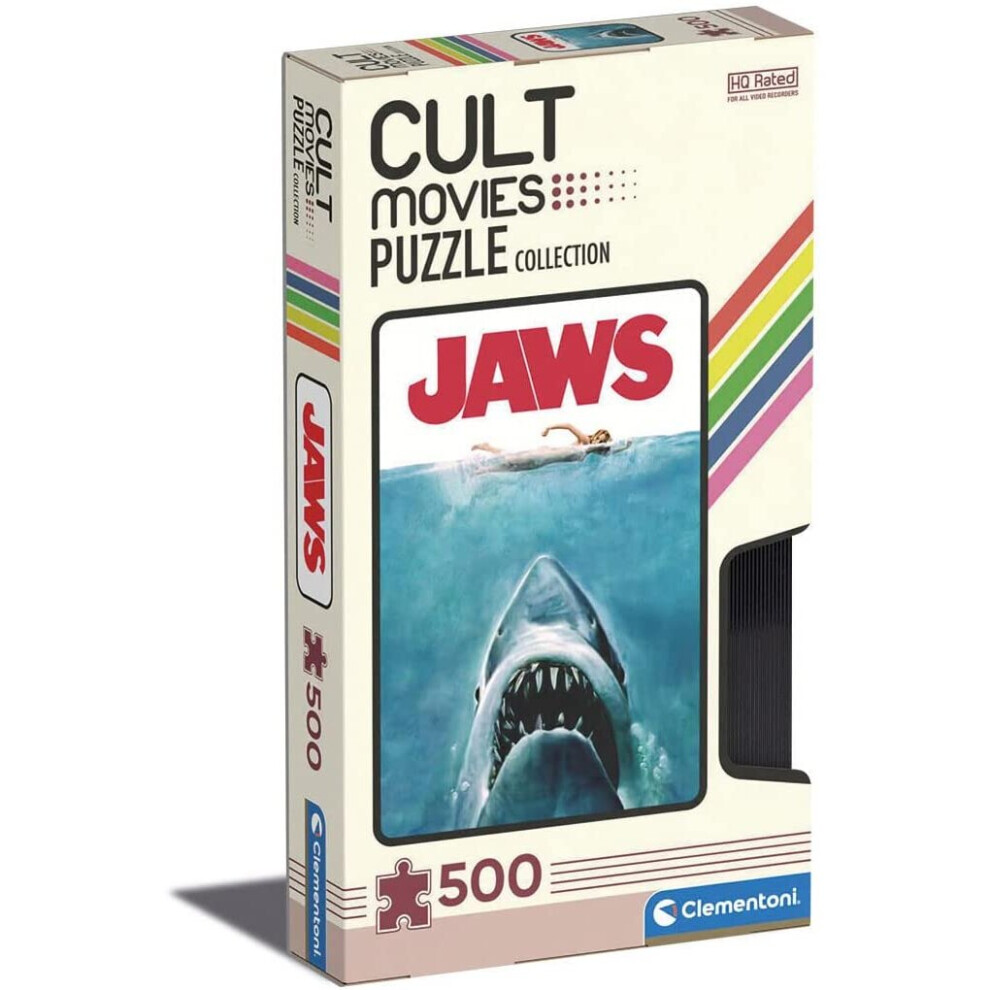Clementoni 35111 Cult Movies Jaws 500 Pieces, Made In Italy, Jigsaw Puzzle For Adults, Multicolor, Medium