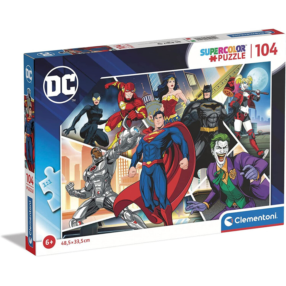 Clementoni 25722 Supercolor DC Comics Justice League-104 Pieces-Jigsaw Puzzle for Kids Age 6, Multicolor, Medium