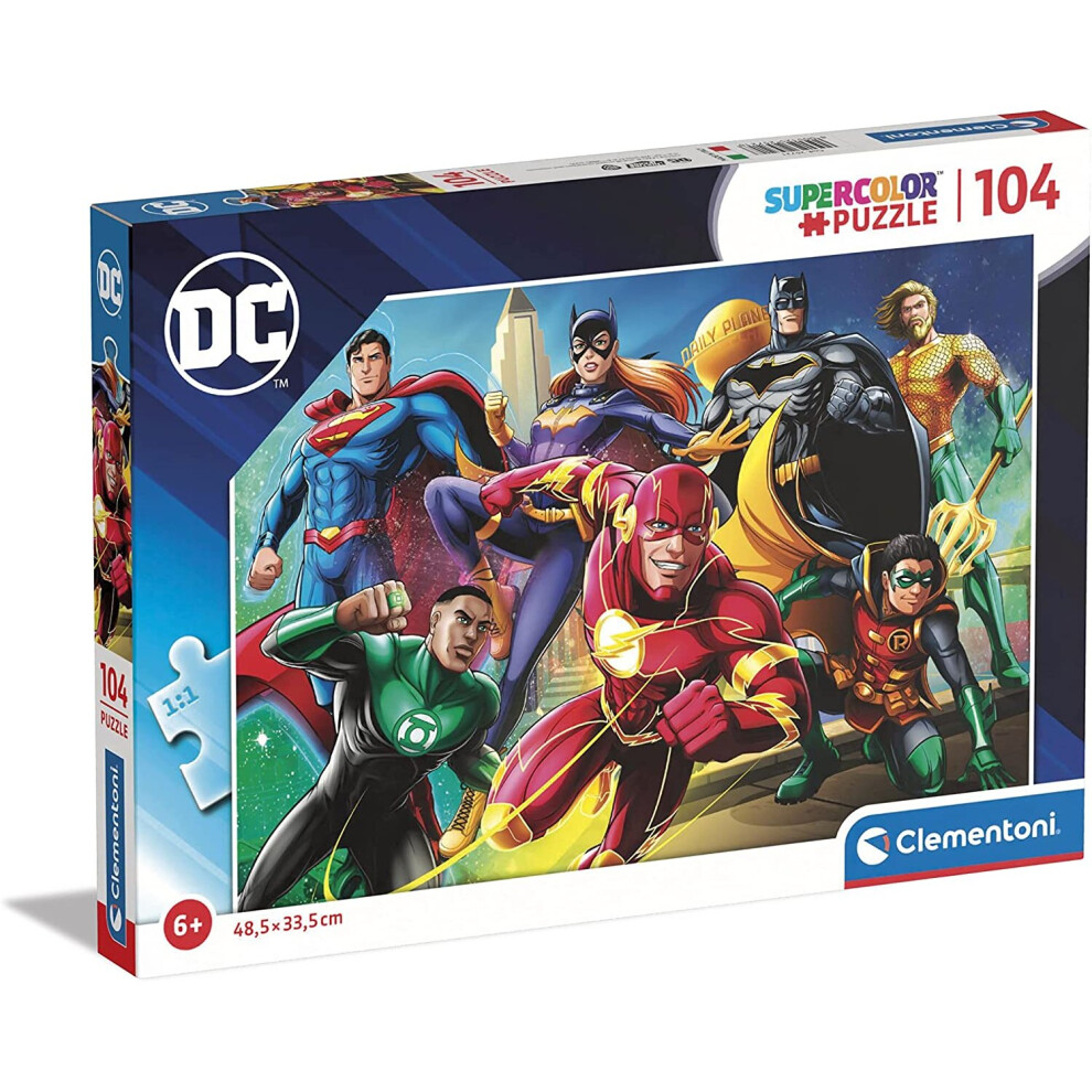 Clementoni 25721 Supercolor DC Comics Justice League-104 Pieces-Jigsaw Puzzle for Kids Age 6, Multicolor, Medium