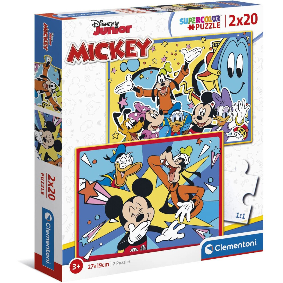 Clementoni 24791 Supercolor Disney Mickey-2 X 20-Piece Jigsaw Puzzle for Kids Age 3, Multicolor, Medium