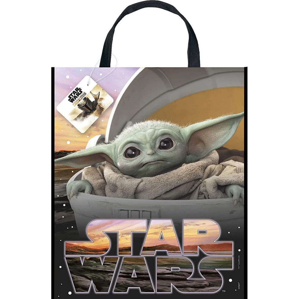 Unique 78479 Large Plastic Party Bag-Star Wars Mandalorian The Child-33 cm x 28 cm, Multicolour