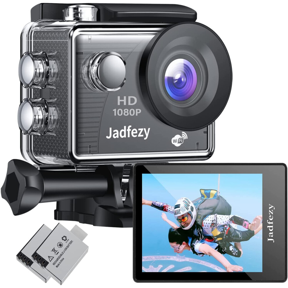 Jadfezy WiFi Action Camera Ultra HD 1080P, 12MP Sports Camera Wide-Angle 2" LCD Screen, 30m/98ft Underwater Waterproof Camera... 
