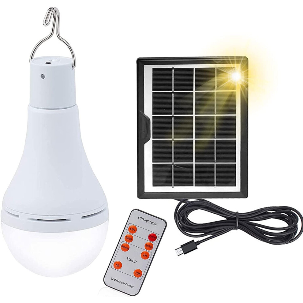 Solar Powered Shed LED Light Bulb, Portable USB Charge Remote Control Lamp with Solar Panel, Dimmable Rechargeable for Indoor...