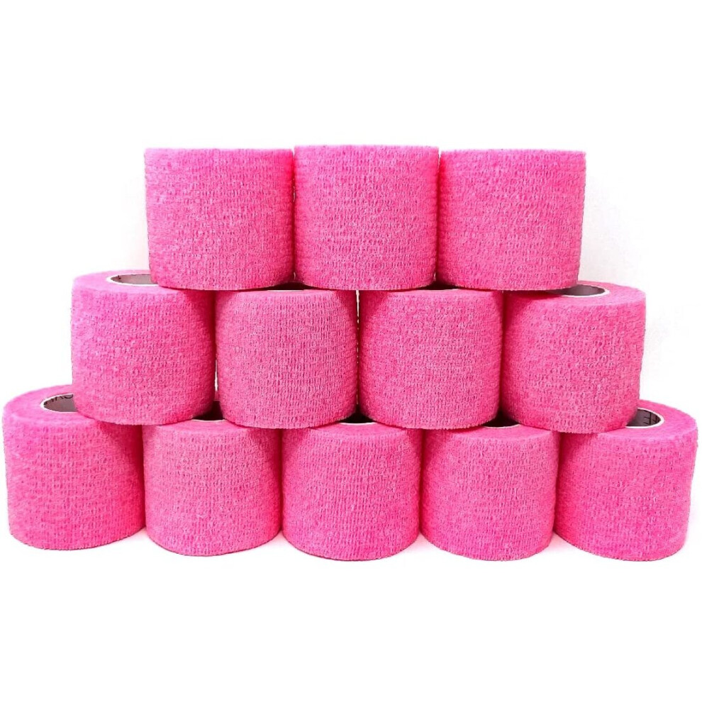 Inksafe Pink Self Adherent Cohesive Bandages 5Cm X 4.5M Box Of 12 - Uses Include Tattoo Grip Wrap, Vet Wrap, Tape For Wrist And...