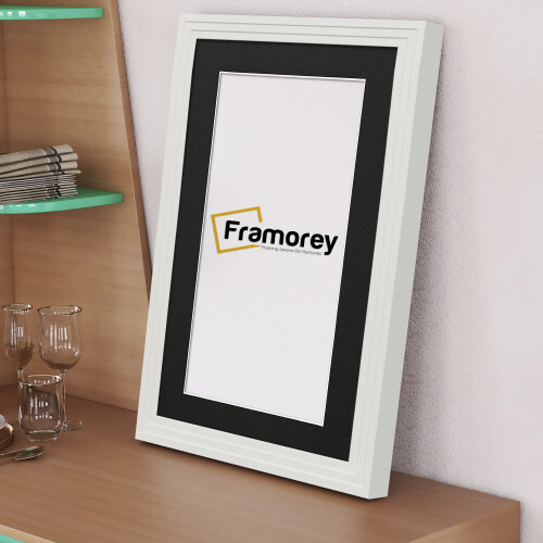 (A2 Pic (A1 Frame)) White  Wooden Effect Picture Frame, Step Style Photo Frames, Wall Hanging Frames, Home Décor Frame With Black Mount 1