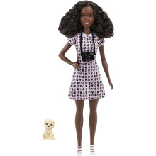 Barbie Karrieren Modepuppe & Zubehör, Fotografin mit kleiner Figur in Herz-Musterkleid mit Kamera & Welpe