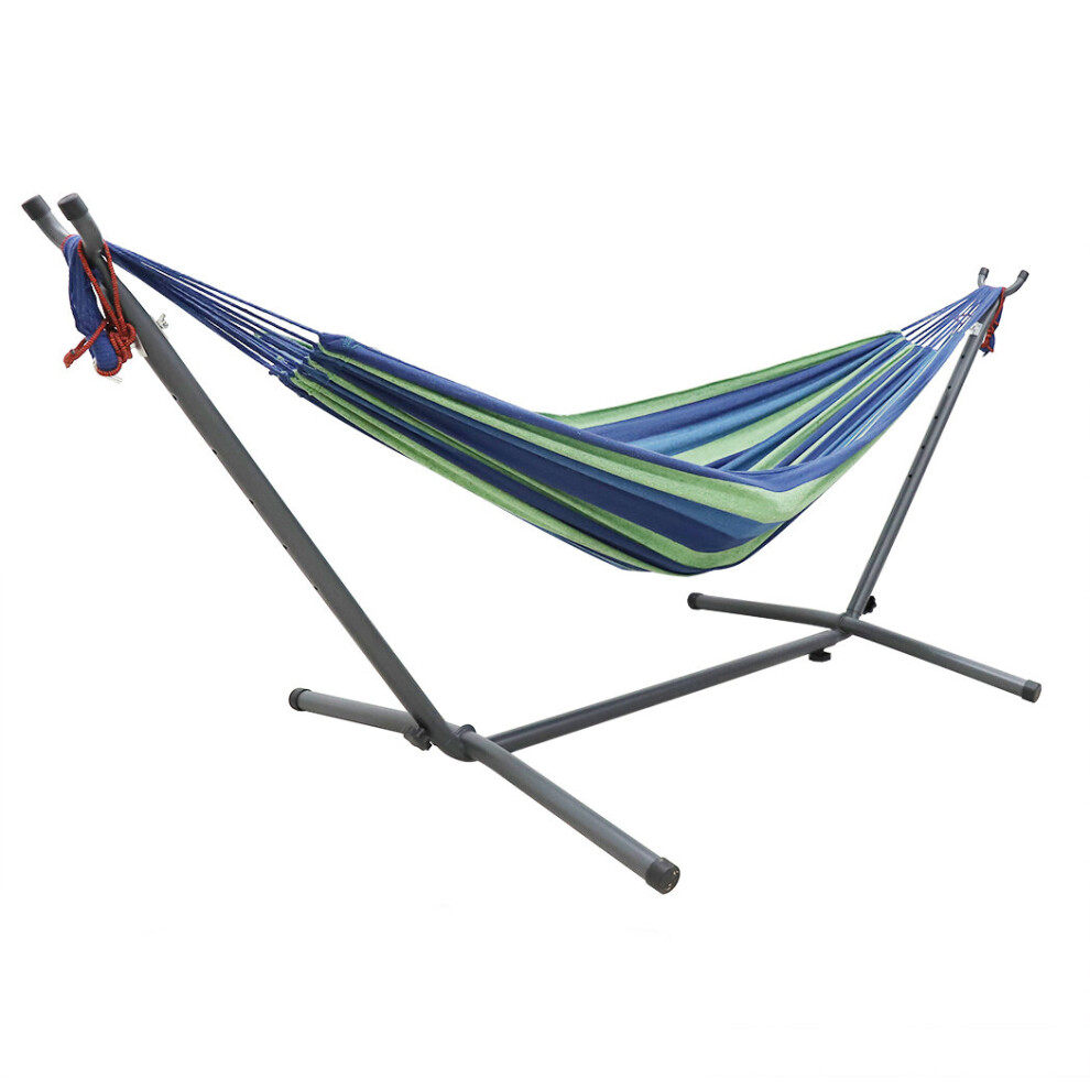 (Blue) Rope Hammock with Folding Space Saving Stand