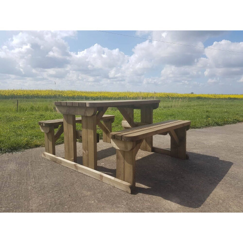 (8ft, Light Green (Natural)) Abies Rounded Picnic Table Benches Set 2