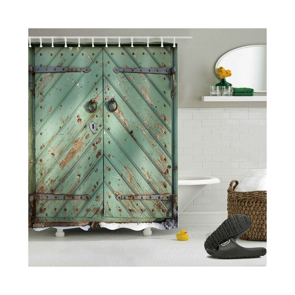 (A, 150x180cm) 3D Print Fabric Rustic Wood Shower Curtain Set Waterproof Mildewproof Bathroom