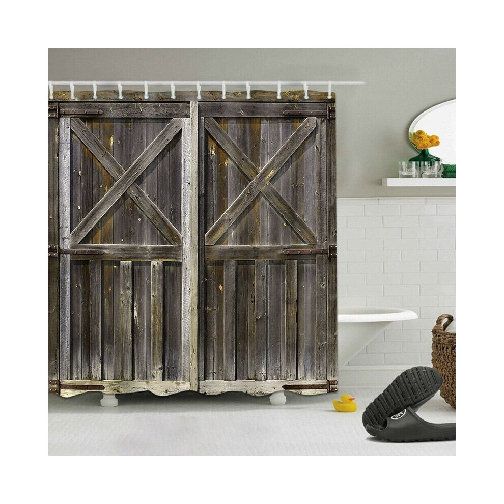 (B, 180x200cm) 3D Print Fabric Rustic Wood Shower Curtain Set Waterproof Mildewproof Bathroom