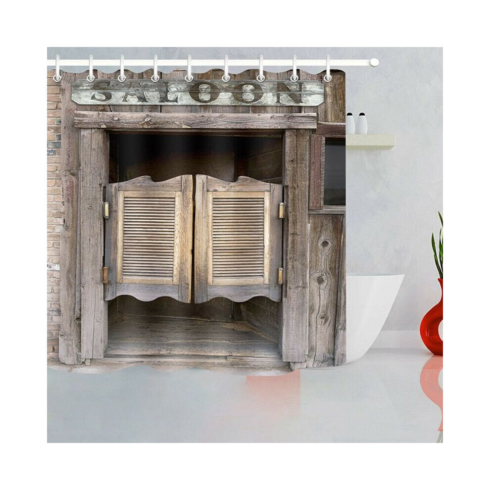 (E, 180x200cm) 3D Print Fabric Rustic Wood Shower Curtain Set Waterproof Mildewproof Bathroom