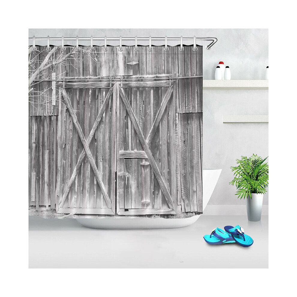 (D, 150x180cm) 3D Print Fabric Rustic Wood Shower Curtain Set Waterproof Mildewproof Bathroom