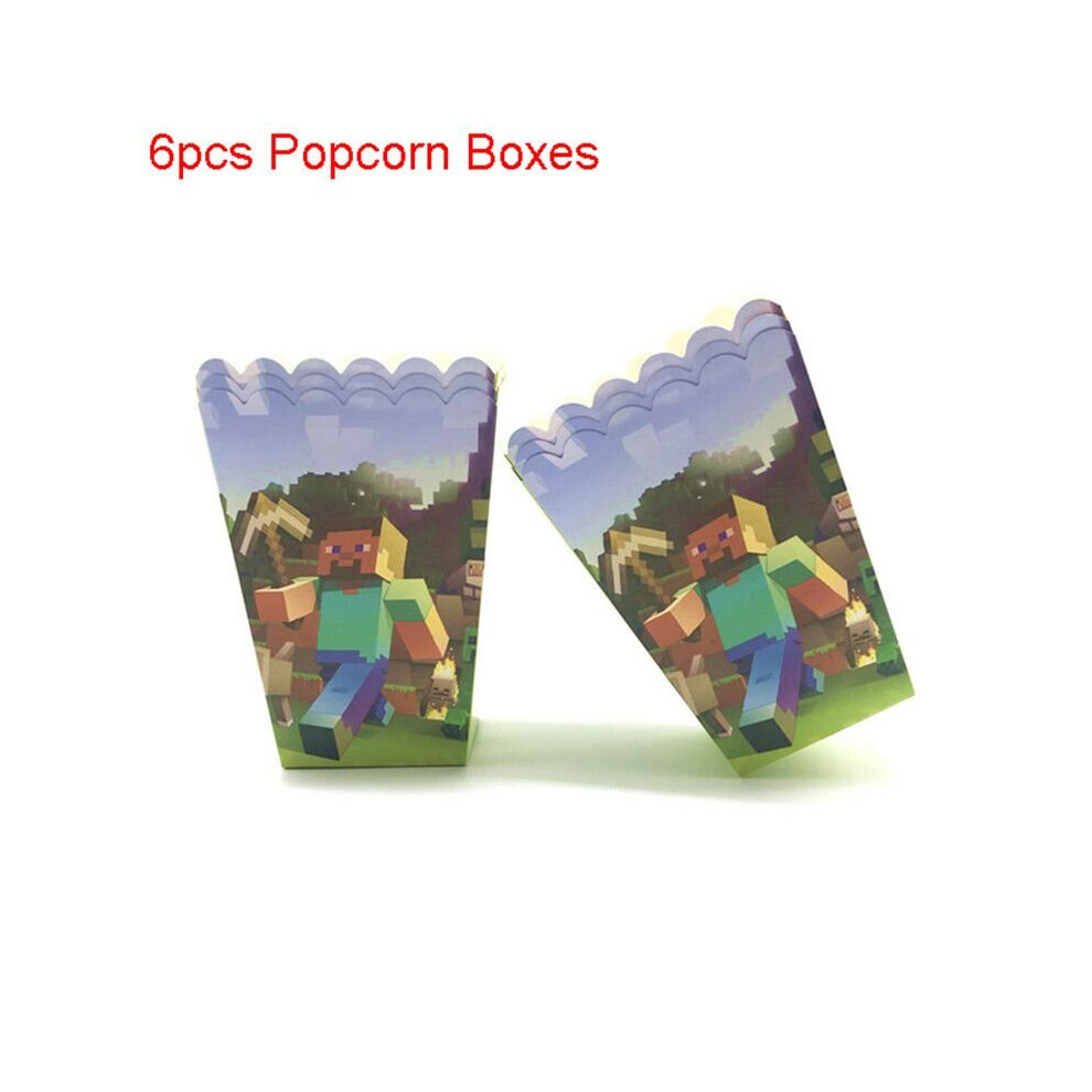(6pcs-Popcorn Boxes) Minecraft Theme Party Decorations Supplies Happy Birthday Banner For Birthday Boy