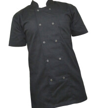 (Visible Button, XS) Black Chef Jacket Short Sleeve Unisex Chefs Jacket