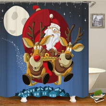 (Dark Blue, 180*180cm) Christmas Shower Curtain With Hook Xmas Bathroom Decoration Santa Claus Snowman