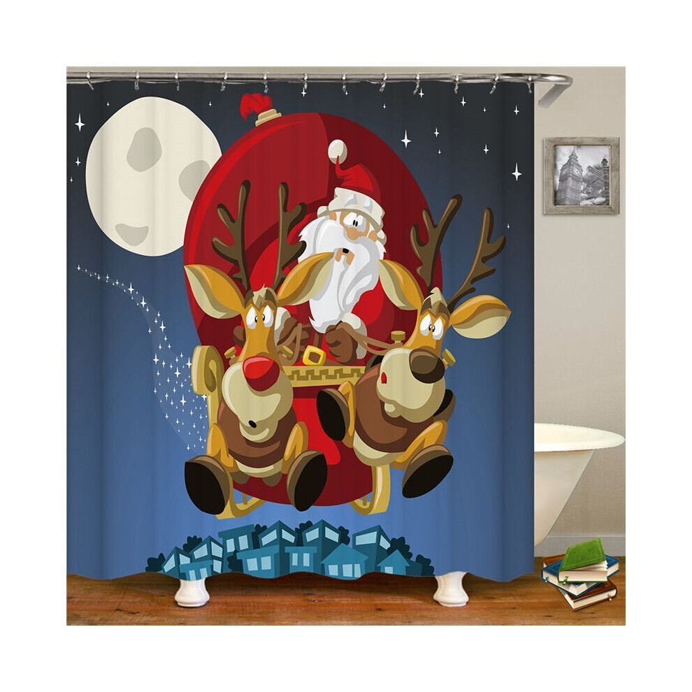 (Dark Blue, 180*180Cm) Christmas Shower Curtain With Hook Xmas Bathroom Decoration Santa Claus Snowman Blue,Multicoloured