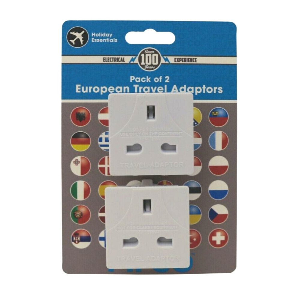 Pifco UK to EU Travel Adapters | For Use in European Country (Pack of 2)