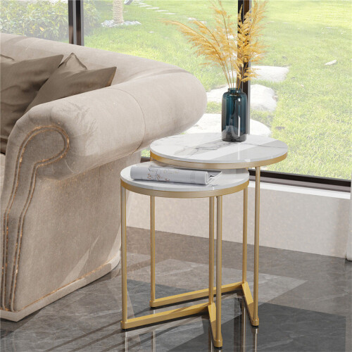 Modern Round Nesting Table Set of 2 Coffee End Desk 1