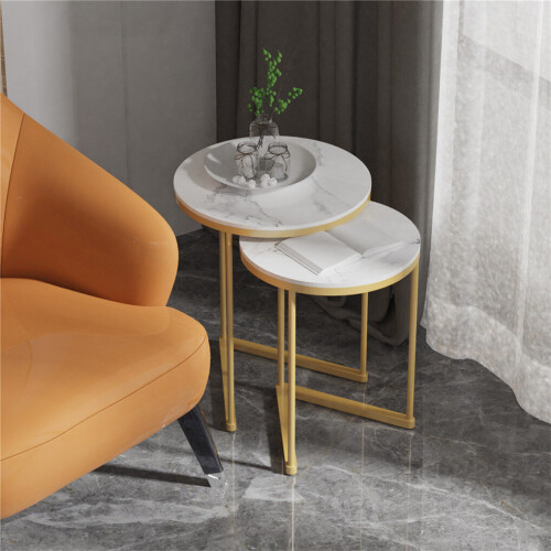 Modern Round Nesting Table Set of 2 Coffee End Desk 2