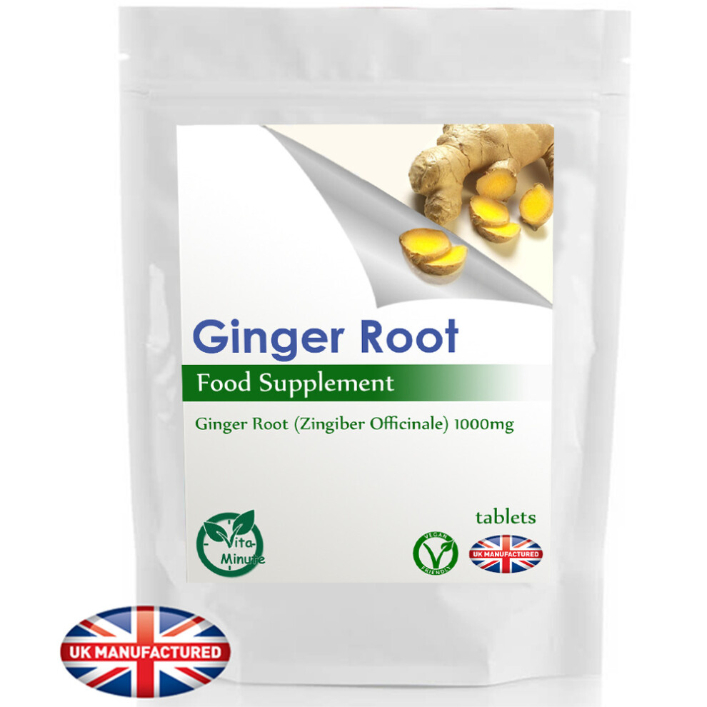 Vitaminute Ginger Root Extract 1000Mg - 30 Vegan Tablets For Travel & Morning Sickness Relief - Uk Made