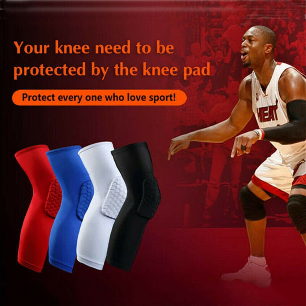 (White, L) 1 Pair Basketball Knee Pads Kneepad Honeycomb Knee Leg Compression Sleeve Support Guard