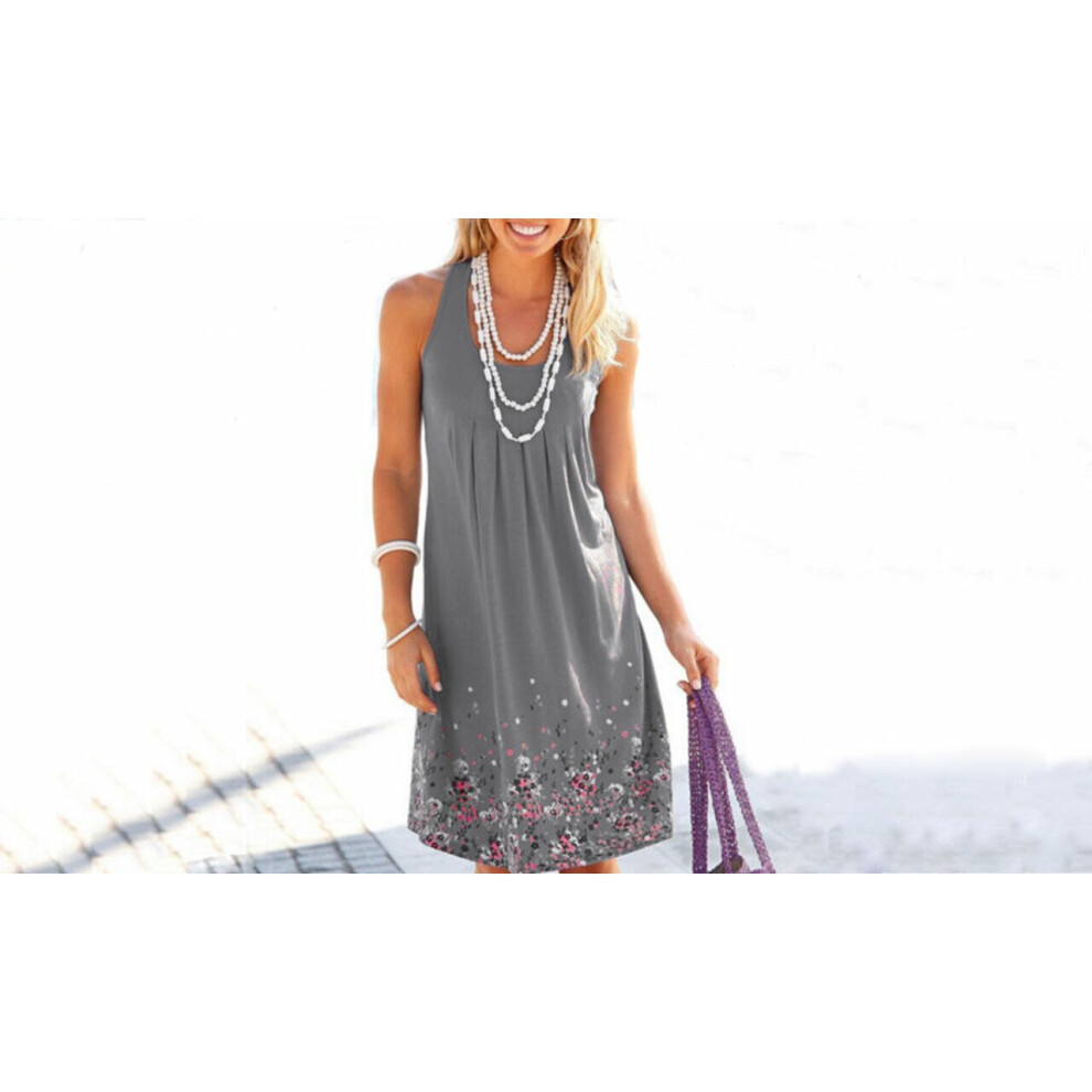 (Grey, UK 12 (L)) Loose Summer Beach Dress