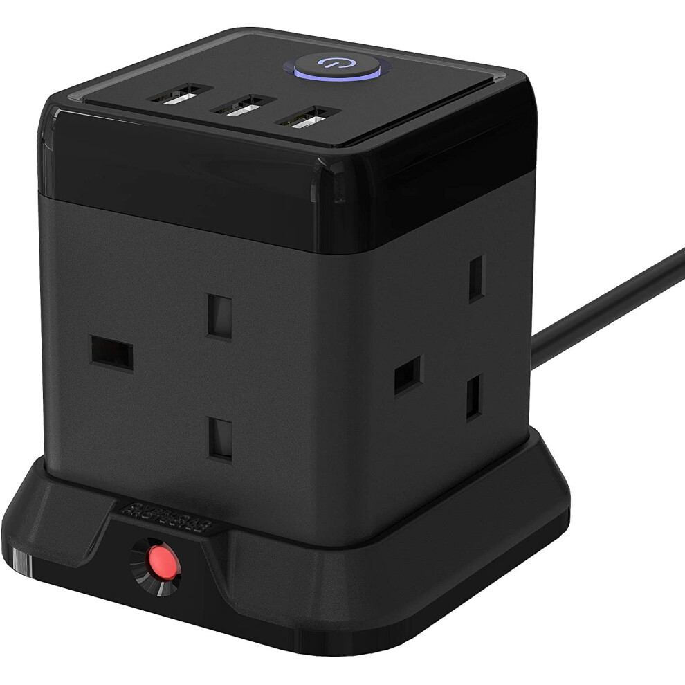 Cube Extension Lead With 3 Usb Slots 13A 3250W Hulker 4 Gang Plug Extension Socket With Switch 4 Way Power Strip With 3 Usb... 796062213044