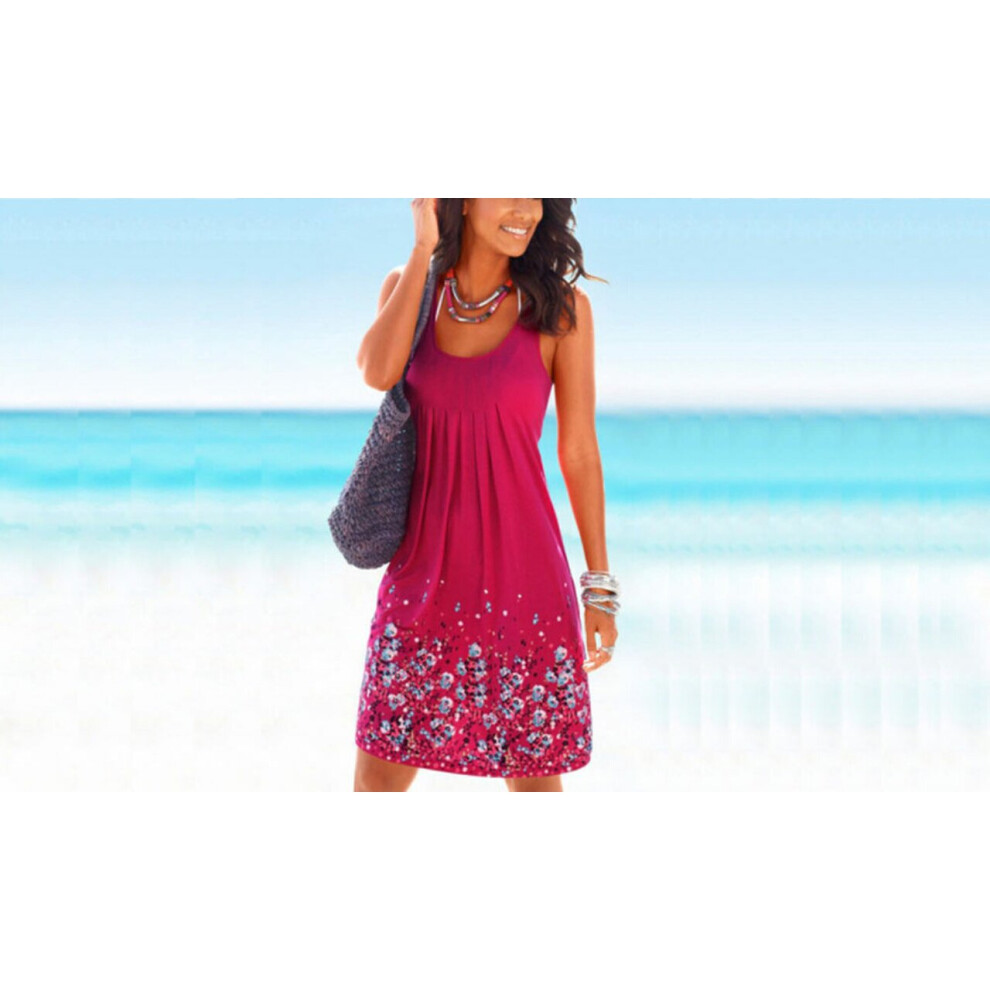 (Red, UK 12 (L)) Loose Summer Beach Dress