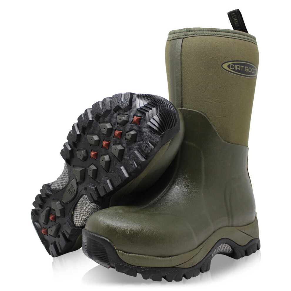 (UK 6 EU39/40, Green) Dirt Boot Pro Sport Neoprene Insulated Mid-Cut Short Wellington Boots Rain Wellies