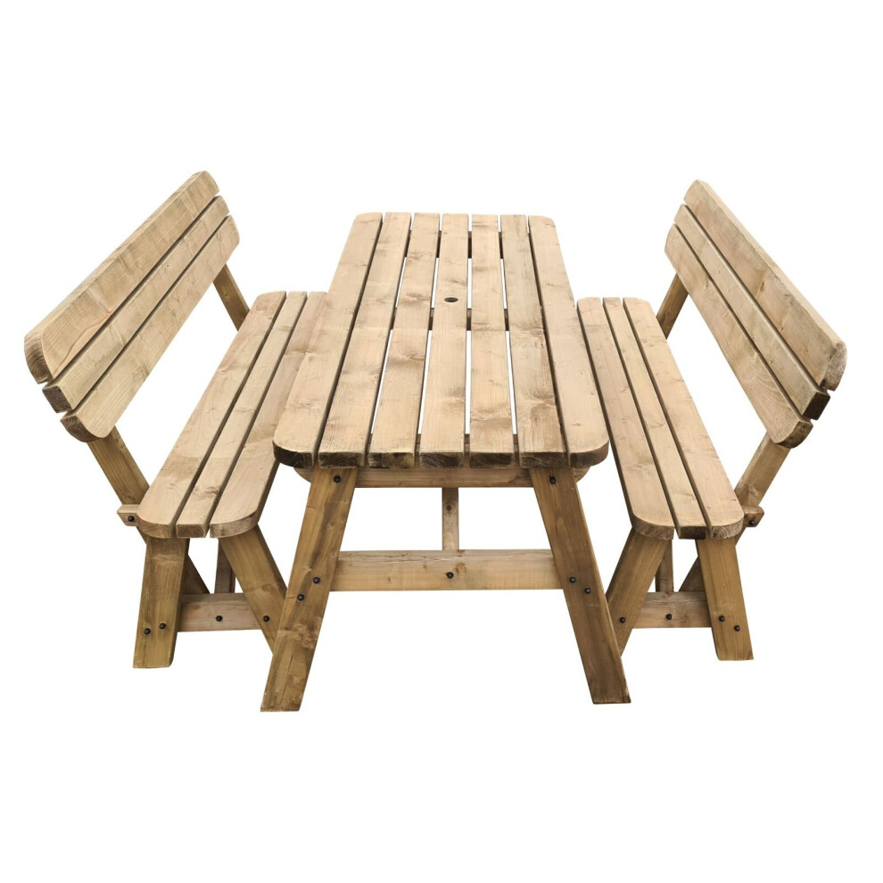 (4ft, Rustic Brown) Victoria Compact Rounded Picnic Table and Bench Set With Back Rest