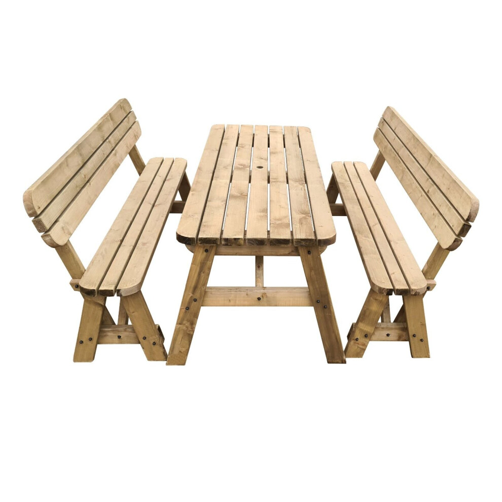 (5ft, Rustic Brown) Victoria Rounded Picnic Table and Bench Set With Back Rest-image-OPC-P92NCGS-NEW