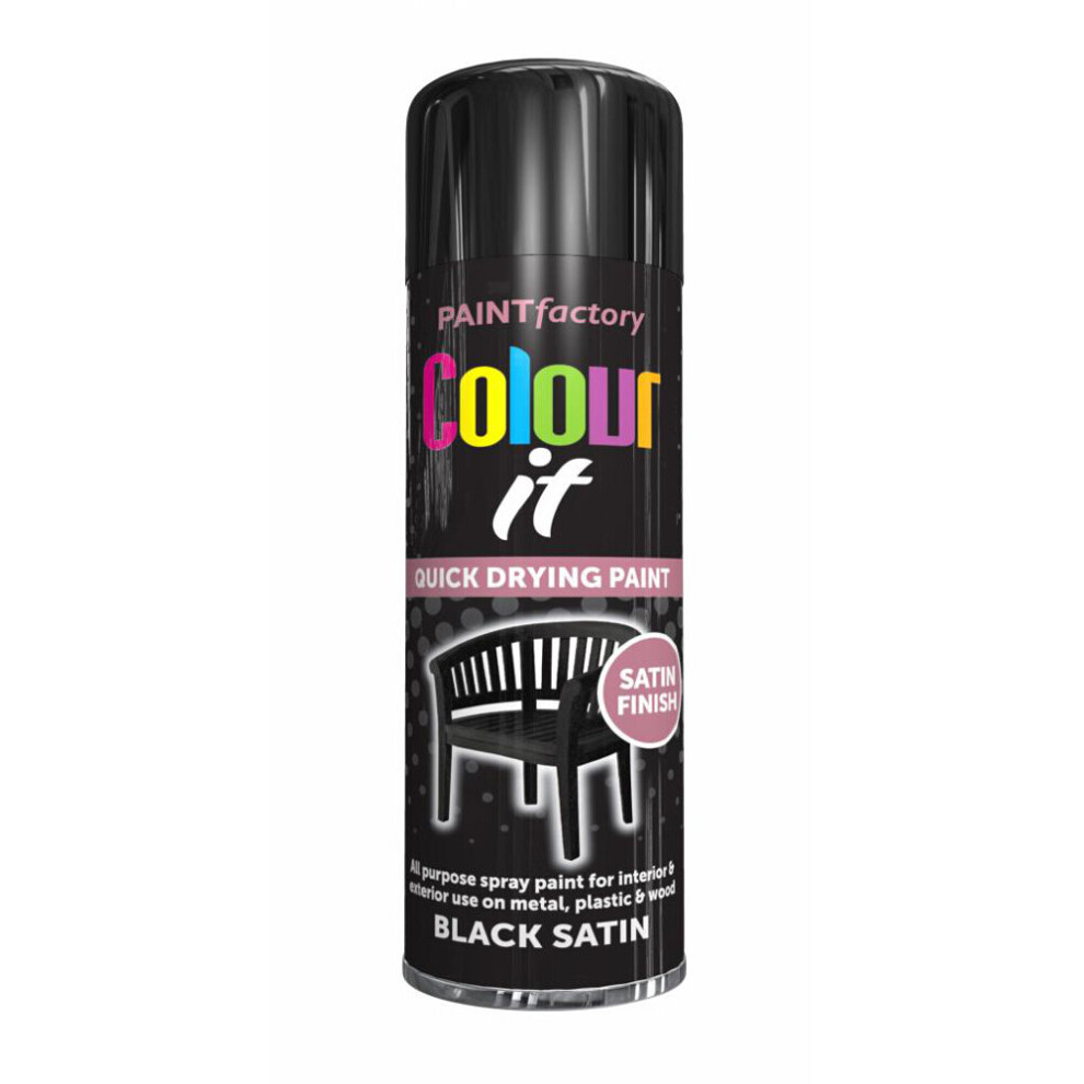 250ml All Purpose Black Satin Spray Paint Fast Drying Metal Wood Plastic