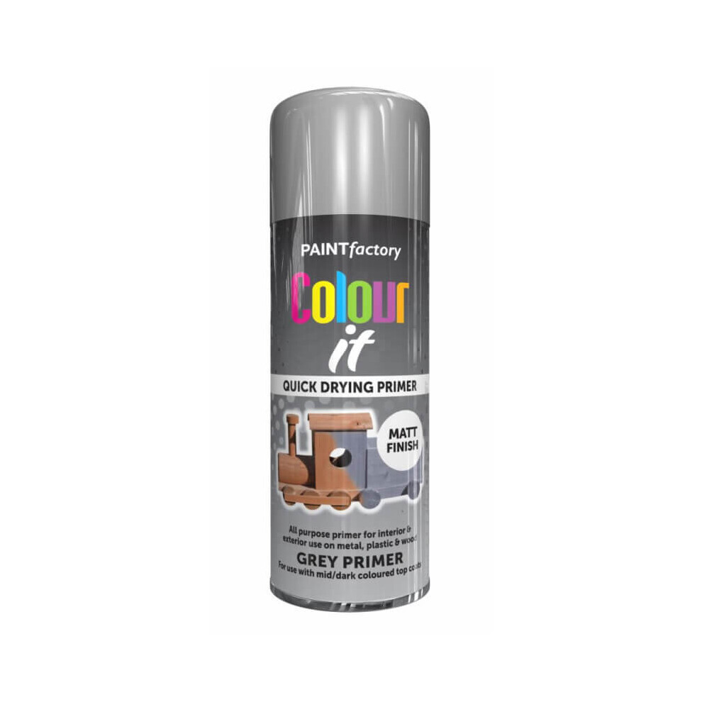 Paint Factory Colour It Quick Drying Spray Paint 400ml Grey Primer Matt Finish