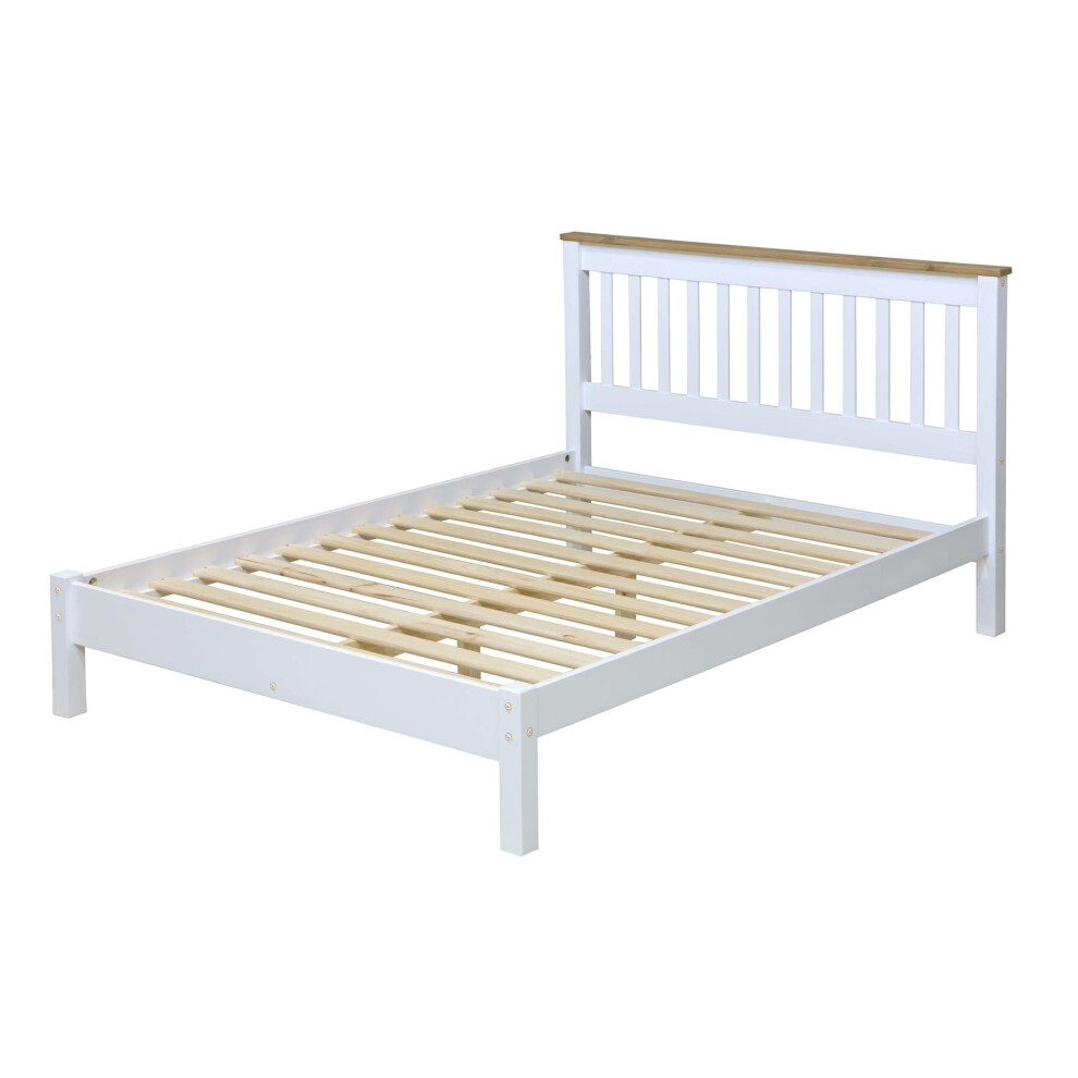 White 4ft 6 Double Bed Frame with Solid Pine Top Square Cut Legs Arizona