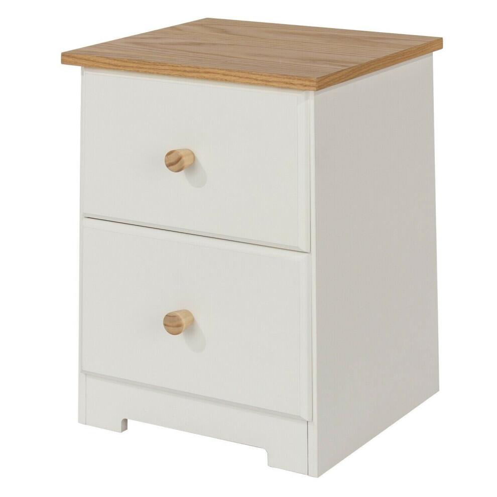 Oak and White 2 Drawer Petite Bedside Cabinet Nightstand Side Table