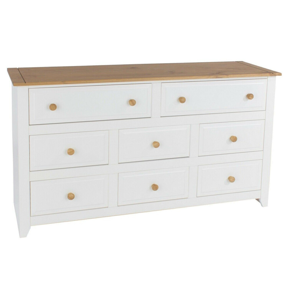 White 8 Drawer Chest of Drawers Sideboard Storage Cabinet Solid Pine Top
