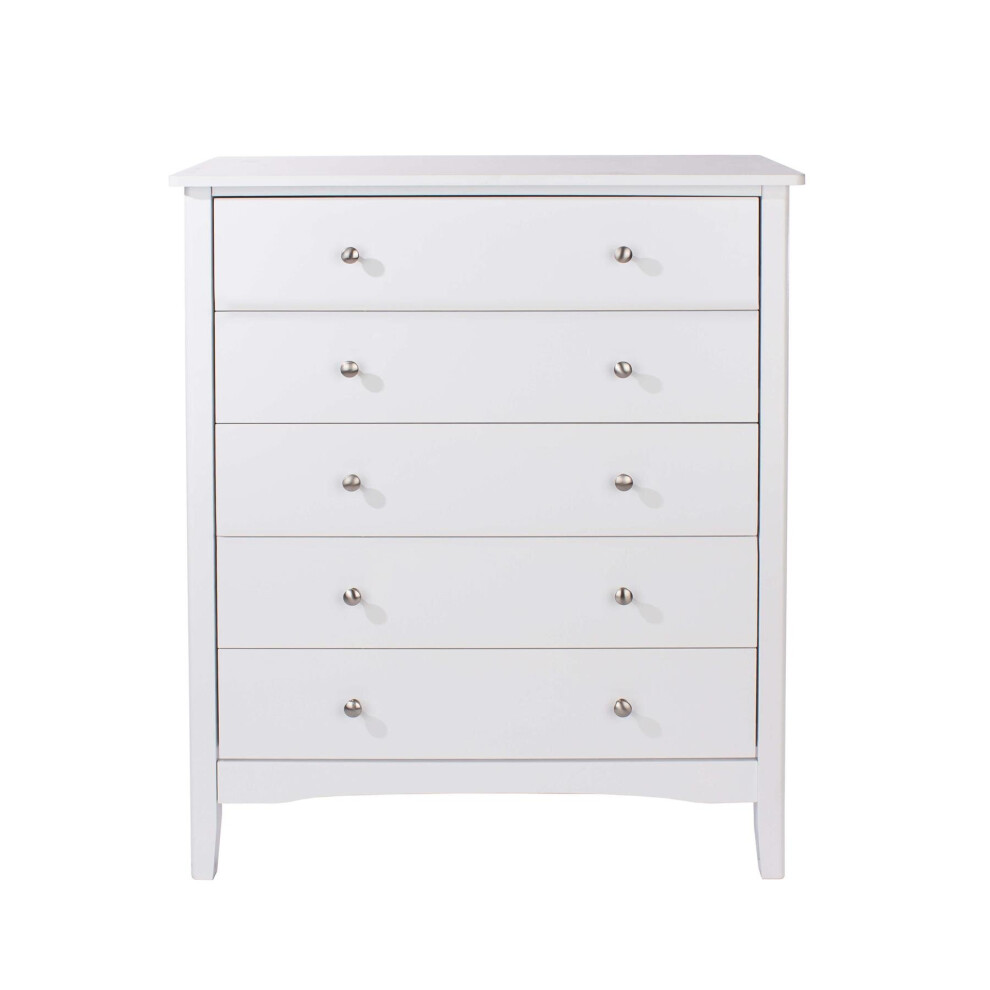 White Chest of Drawers 5 Drawer Bedroom Storage Metal Handles Runners